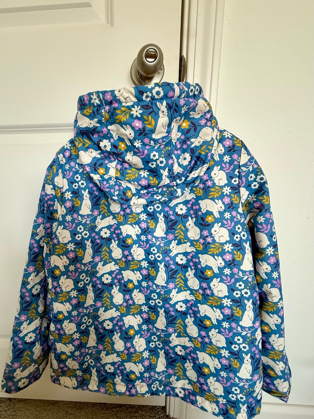 Mini Boden Blue Bunny & Floral Hooded Raincoat